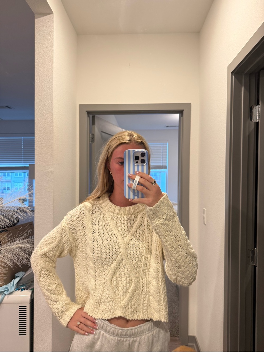 Free People Cream Cable Knit Crewneck Sweater - Picture 1 of 2